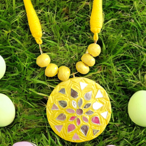 Mirror Work Yellow Necklace