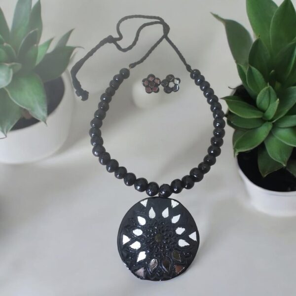 Black color mirrorwork fully beaded terracotta jewelry