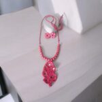 Pink color floral design mirror work pendent set