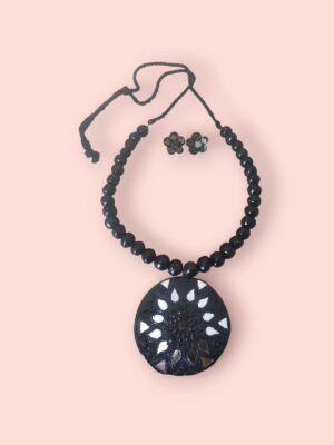 Black color mirrorwork fully beaded terracotta jewelry