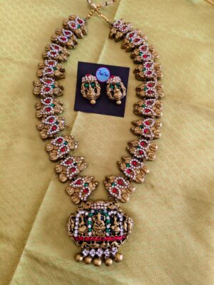 Antique design Mango and Lakshmi long haram with stone work